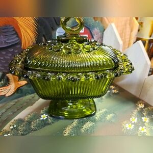 Beautiful Green Glass Candy Dish